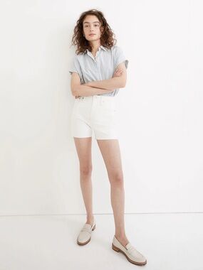 Madewell High-Rise Denim Shorts Tile White Size 28 Stretch Raw Hem